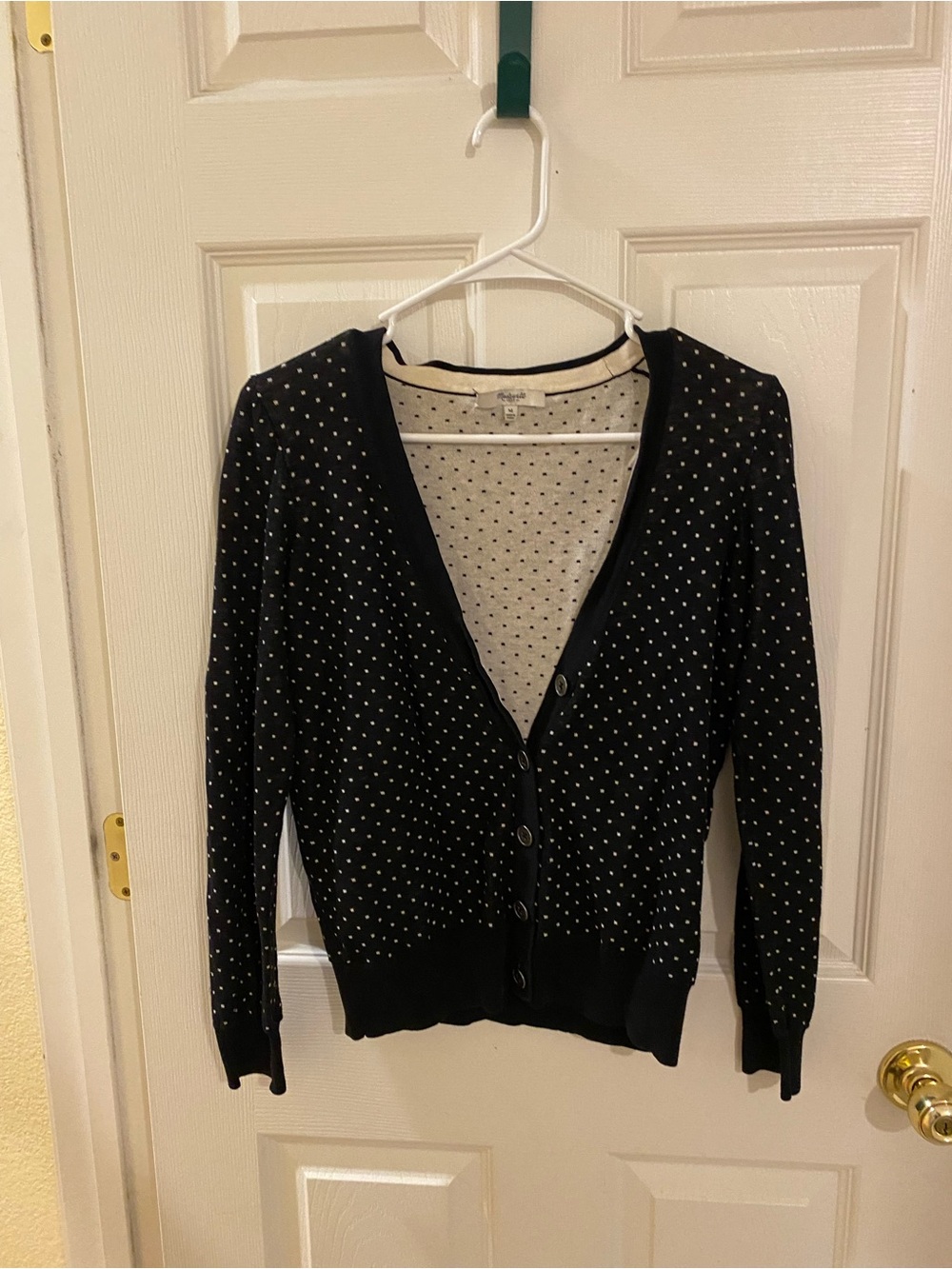 Madewell Black Cardigan with Cream Polka Dots